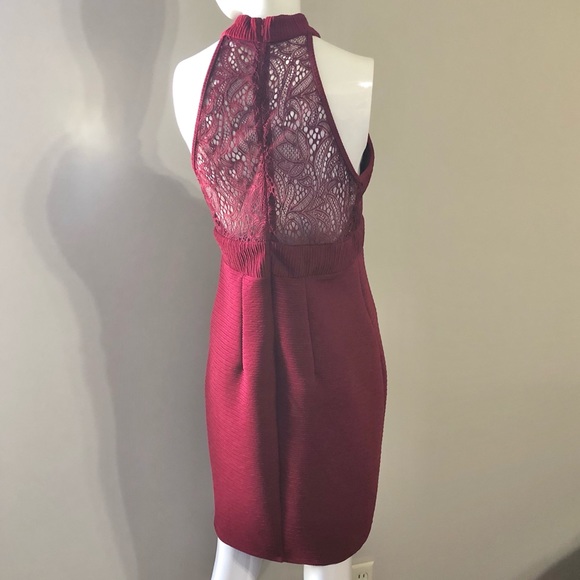Red Wine Lace High Neck Dress L - Picture 8 of 14